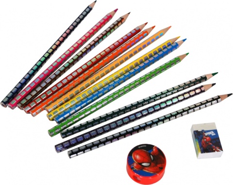 Kredki ołówkowe SPIDERMAN 12szt. Gumka Temperówka KIDS MV15958