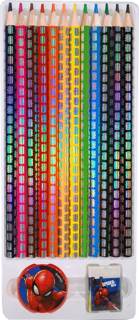 Kredki ołówkowe SPIDERMAN 12szt. Gumka Temperówka KIDS MV15958