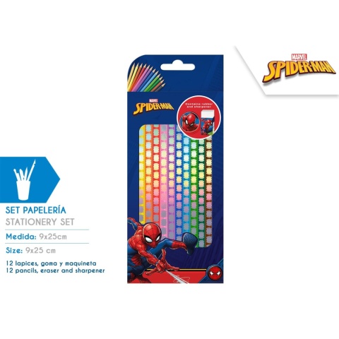 Kredki ołówkowe SPIDERMAN 12szt. Gumka Temperówka KIDS MV15958