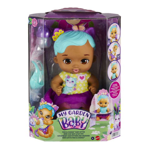 MY GARDEN BABY Lalka KOTEK Karmienie i Przewijanie Fioletowa MATTEL HHL22