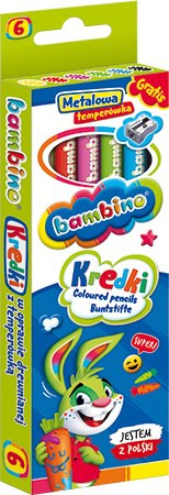 Kredki Ołówkowe Grube BAMBINO + Temperówka 6 Kolorów Drewniane MAJEWSKI 000232