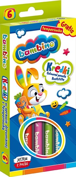 Kredki Ołówkowe Grube BAMBINO + Temperówka 6 Kolorów Drewniane MAJEWSKI 000232