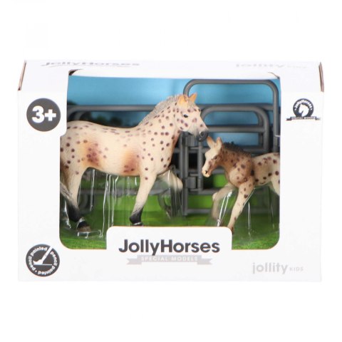 Zestaw JOLLY HORSES Quarter Horse Koń KNABSTRUPER ze źrebakiem i płotem PIROX JHPV1