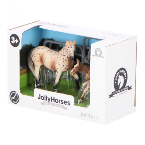Zestaw JOLLY HORSES Quarter Horse Koń KNABSTRUPER ze źrebakiem i płotem PIROX JHPV1