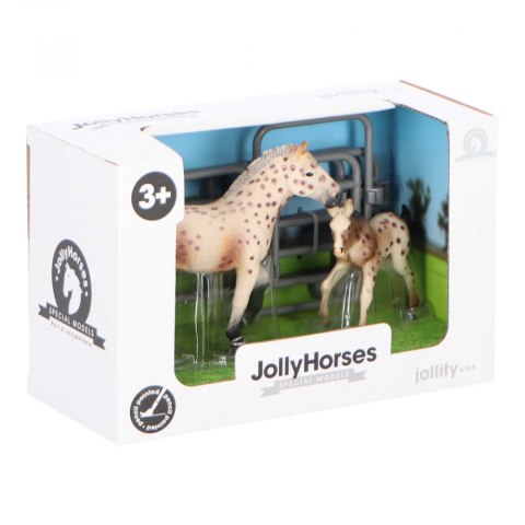 Zestaw JOLLY HORSES Quarter Horse Koń KNABSTRUPER ze źrebakiem i płotem PIROX JHPV1