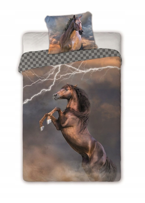 Pościel komplet KOŃ PIORUN Poszewka kołdra 140x200 + Poszewka poduszka 70x90 bawełna FARO Horses003Piorun