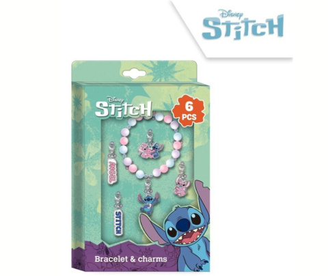 Zestaw Bransoletka i zawieszki STITCH Charms 6szt. KIDS ST00103