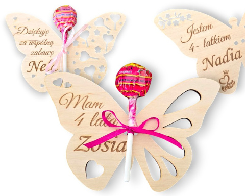 MOTYLEK na LIZAKA Upominek dla gości na Urodziny do Przedszkola Pamiątka Prezent