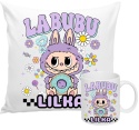 ZESTAW KUBEK I PODUSZKA LABUBU FIOLETOWY + IMIĘ PREZENT URODZINY