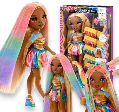 RAINBOW HIGH HAIR CHALK & STYLE GOLD Lalka MELINE LUXE + akcesoria MGA 526797EUC