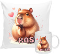 ZESTAW KUBEK I PODUSZKA CAPIBARA KAPIBARA PREZENT + IMIĘ wz3 KASIA