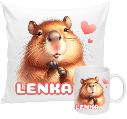 ZESTAW KUBEK I PODUSZKA CAPIBARA KAPIBARA PREZENT + IMIĘ wz4 Lenka