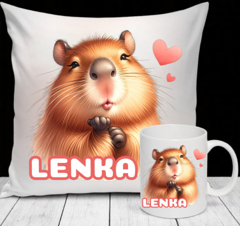 ZESTAW KUBEK I PODUSZKA CAPIBARA KAPIBARA PREZENT + IMIĘ wz4 Lenka