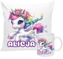 ZESTAW KUBEK I PODUSZKA JEDNOROŻEC + IMIĘ PREZENT URODZINY