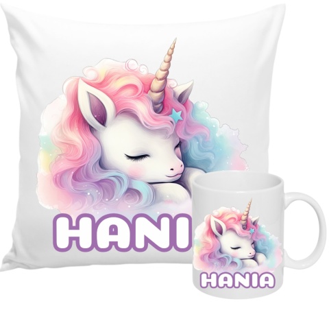 ZESTAW KUBEK I PODUSZKA JEDNOROŻEC PREZENT + IMIĘ