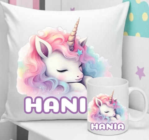 ZESTAW KUBEK I PODUSZKA JEDNOROŻEC PREZENT + IMIĘ