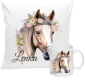 ZESTAW KUBEK I PODUSZKA KOŃ KONIE - PREZENT DLA JEŹDŹCA + IMIĘ wz5 Lenka
