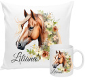 ZESTAW KUBEK I PODUSZKA KOŃ KONIE - PREZENT DLA JEŹDŹCA + IMIĘ wz9 Liliana