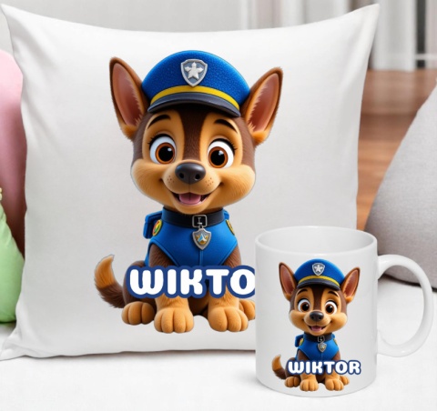 ZESTAW KUBEK I PODUSZKA PSI PATROL CHASE PREZENT + IMIĘ