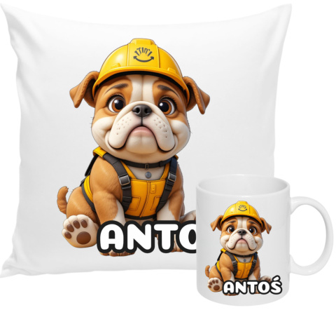 ZESTAW KUBEK I PODUSZKA PSI PATROL RUBBLE PREZENT + IMIĘ