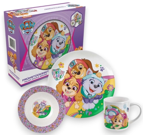 Zestaw obiadowy ceramiczny PSI PATROL SKYE talerzyk miska kubek