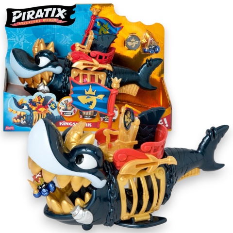PIRATIX Zestaw KING SHARK Figurka REKIN ZŁOTE ZĘBY Figurka Okręt Piracki