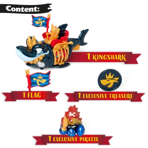 PIRATIX Zestaw KING SHARK Figurka REKIN ZŁOTE ZĘBY Figurka Okręt Piracki