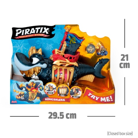 PIRATIX Zestaw KING SHARK Figurka REKIN ZŁOTE ZĘBY Figurka Okręt Piracki