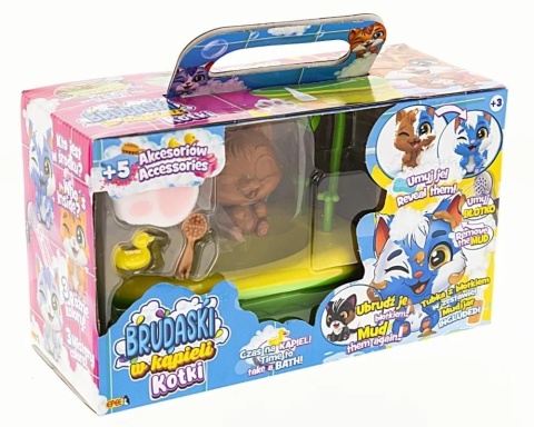 BRUDASKI W KĄPIELI KOTKI Zestaw ŁAZIENKA Kotek PUSZEK + błotko + akcesoria