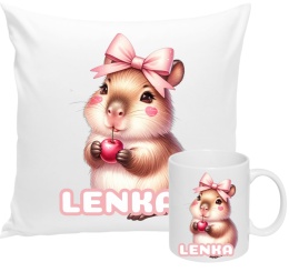 ZESTAW KUBEK I PODUSZKA CAPIBARA KAPIBARA PREZENT + IMIĘ wz7 Lenka 100090