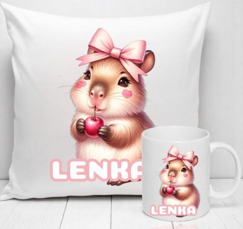 ZESTAW KUBEK I PODUSZKA CAPIBARA KAPIBARA PREZENT + IMIĘ wz7 Lenka 100090