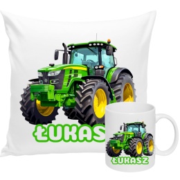 ZESTAW KUBEK I PODUSZKA TRAKTOR ZIELONY + IMIĘ PREZENT URODZINY 100207