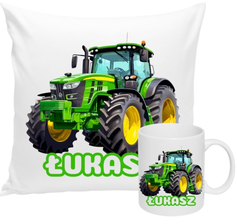 ZESTAW KUBEK I PODUSZKA TRAKTOR ZIELONY + IMIĘ PREZENT URODZINY 100207