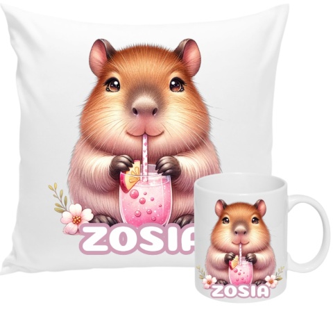 ZESTAW KUBEK I PODUSZKA CAPIBARA KAPIBARA PREZENT + IMIĘ