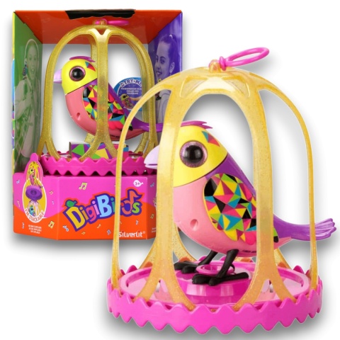 DIGIBIRDS Interaktywny ptak KLATKA DLA PTAKÓW Śpiewa Ćwierka 50+ melodii Różowy