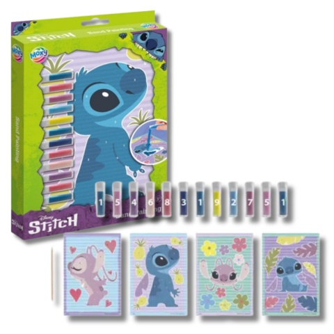 PIASKOWA MALOWANKA STITCH 4 karty + 12 tub z piaskiem
