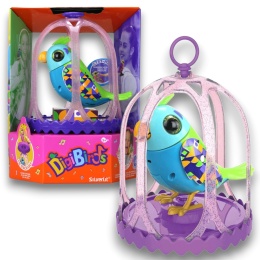 DIGIBIRDS Interaktywny ptak KLATKA DLA PTAKÓW Śpiewa Ćwierka 50+ melodii Niebieski