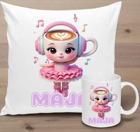 ZESTAW KUBEK I PODUSZKA BALERINA CAPUCINA + IMIĘ PREZENT URODZINY 100229