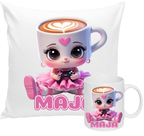 ZESTAW KUBEK I PODUSZKA BALERINA CAPUCINA + IMIĘ PREZENT URODZINY