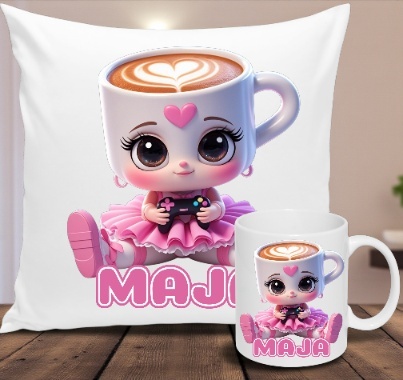 ZESTAW KUBEK I PODUSZKA BALERINA CAPUCINA + IMIĘ PREZENT URODZINY