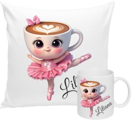 ZESTAW KUBEK I PODUSZKA BALERINA CAPUCINA + IMIĘ PREZENT URODZINY