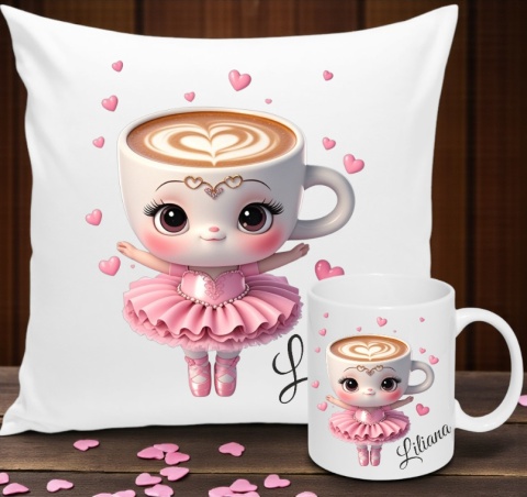 ZESTAW KUBEK I PODUSZKA BALERINA CAPUCINA + IMIĘ PREZENT URODZINY