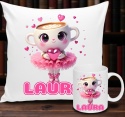 ZESTAW KUBEK I PODUSZKA BALERINA CAPUCINA + IMIĘ PREZENT URODZINY