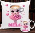 ZESTAW KUBEK I PODUSZKA BALERINA CAPUCINA + IMIĘ PREZENT URODZINY