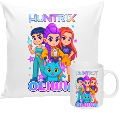 ZESTAW KUBEK I PODUSZKA HUNTRIX K-POP + IMIĘ PREZENT URODZINY
