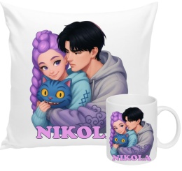 ZESTAW KUBEK I PODUSZKA HUNTRIX K-POP + IMIĘ PREZENT URODZINY