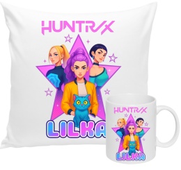 ZESTAW KUBEK I PODUSZKA HUNTRIX K-POP + IMIĘ PREZENT URODZINY