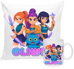 ZESTAW KUBEK I PODUSZKA HUNTRIX K-POP + IMIĘ PREZENT URODZINY