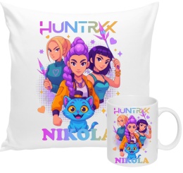 ZESTAW KUBEK I PODUSZKA HUNTRIX K-POP + IMIĘ PREZENT URODZINY