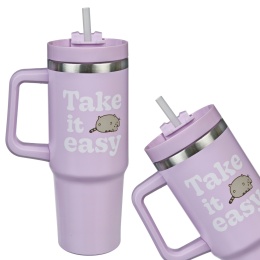 BIDON TERMICZNY PUSHEEN 880 ml kubek metalowy ze słomką szkolny